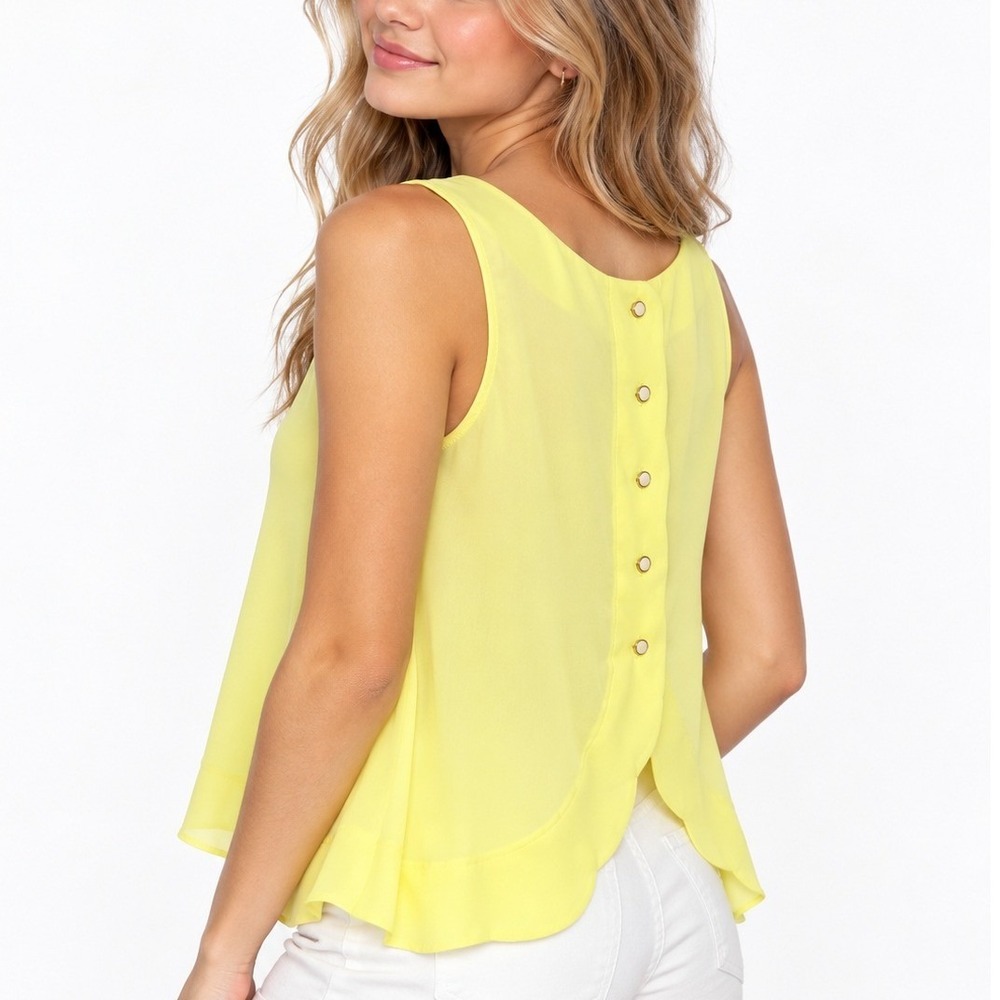 Double Zero Yellow Sleeveless Blouse L Juniors Layered Scallop Hem Button Back